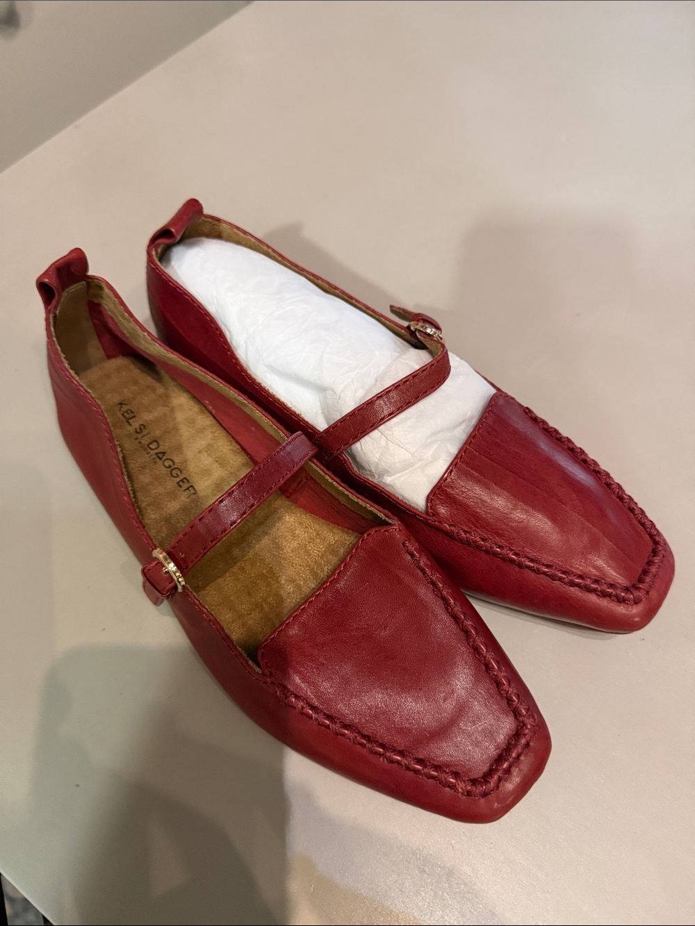 Kelsi Dagger Red Leather Mary Jane Loafers -